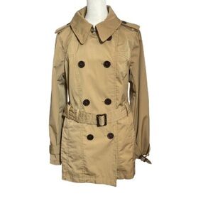 Worthington Classic Preppy Tan Trench Coat Jacket with Tortoise Buttons & Belt